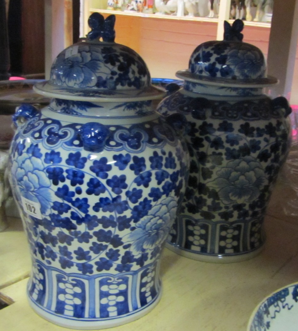 Appraisal: A pair of modern Chinese style blue and white lidded