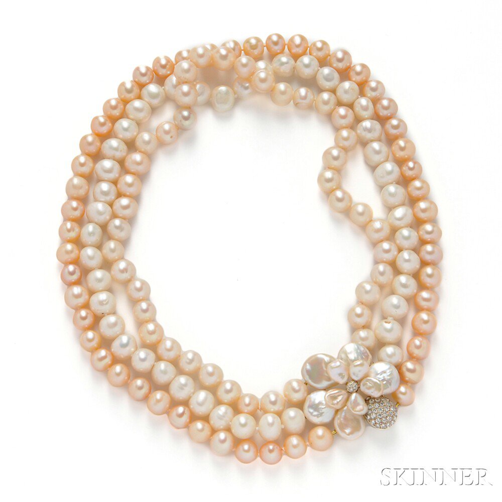 Appraisal: Freshwater Pearl Necklace composed of three strands of pearls and