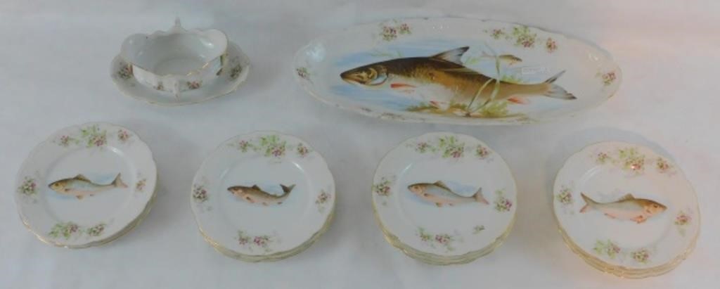 Appraisal: PIECE CARLSBAD AUSTRIA FISH SET PAINTEDporcelain To include plates diameter