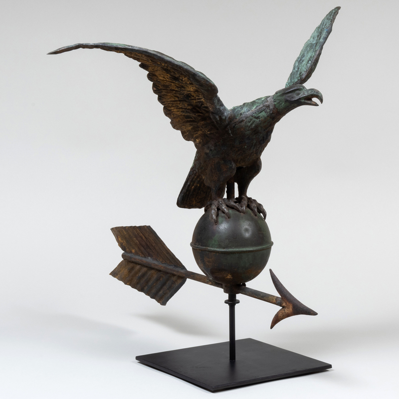 Appraisal: American Eagle-Formed Gilt Tin Weathervane Now raised on a stand