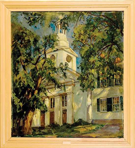 Appraisal: William Lester Stevens Massachusetts - STEEPLES THROUGH DAPPLED SUNLIGHT oil