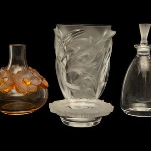 Appraisal: Four Lalique Glass Articles th Century comprising a Martinets vase