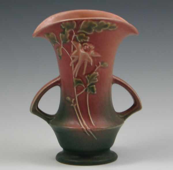 Appraisal: Roseville Columbine Handled Vase marked raised relief Roseville USA -