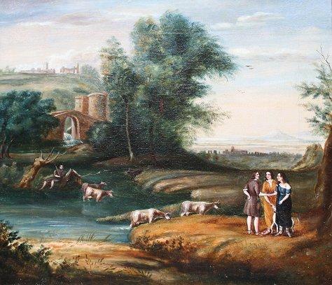 Appraisal: RURAL LANDSCAPE WITH FIGURES DATED OIL C Illegibly signed Manner