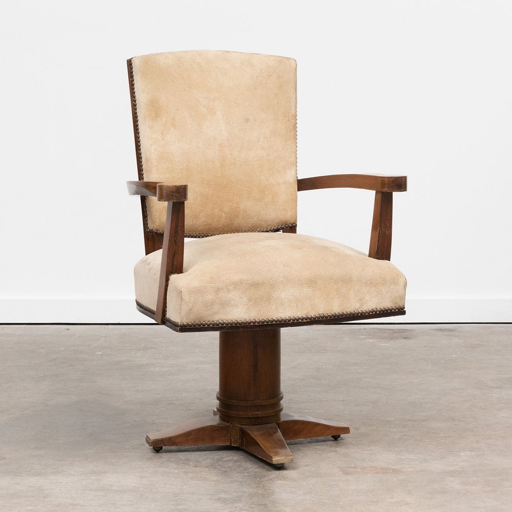 Appraisal: Rosewood Suede Swivel Desk Chair x x in Time Warner