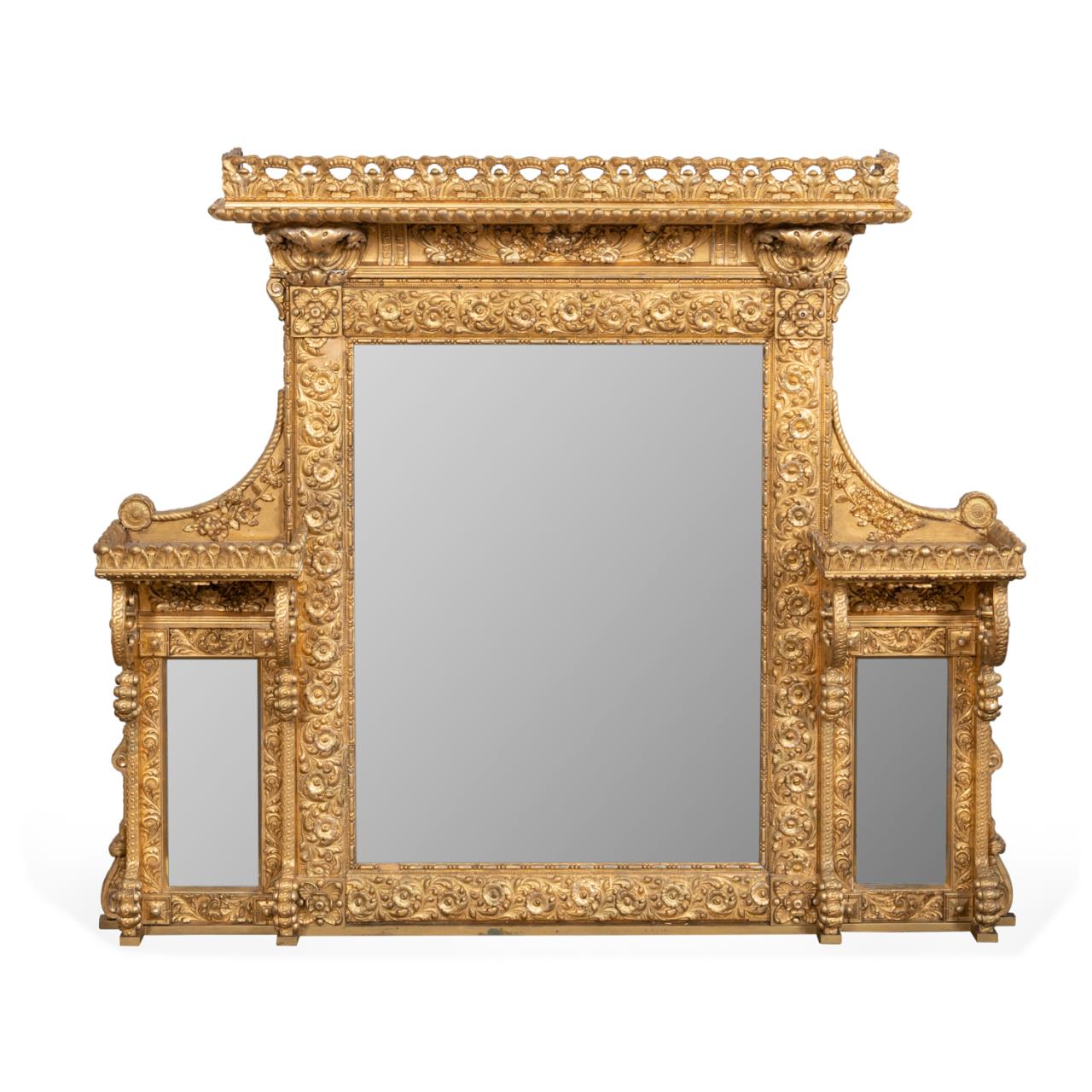 Appraisal: L TH VICTORIAN LARGE GILTWOOD OVERMANTEL MIRROR American or English