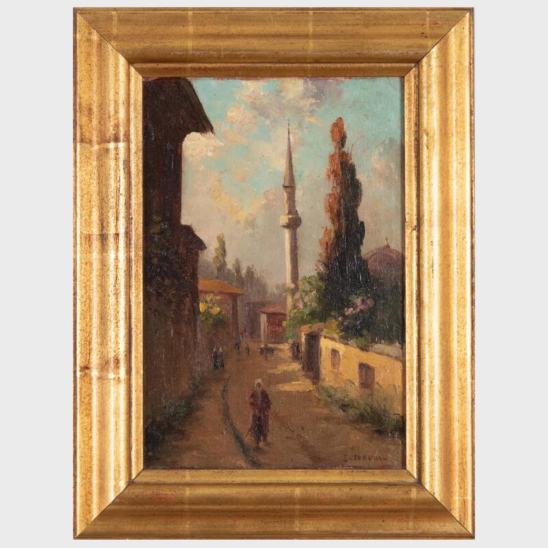 Appraisal: Sarkis Erganian - Levantine Village Oil on canvas signed 'S