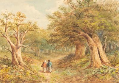 Appraisal: David Haddon - Landscape with Figures in Lanes a pair