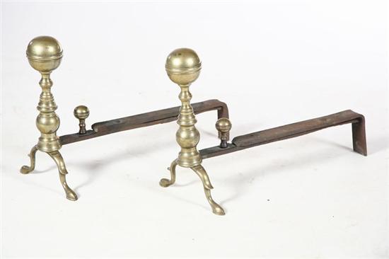 Appraisal: PAIR OF BRASS ANDIRONS American st quarter- th century Seamed