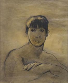 Appraisal: LEVINE David Girl with Bangs Charcoal on Brow Paper Signed