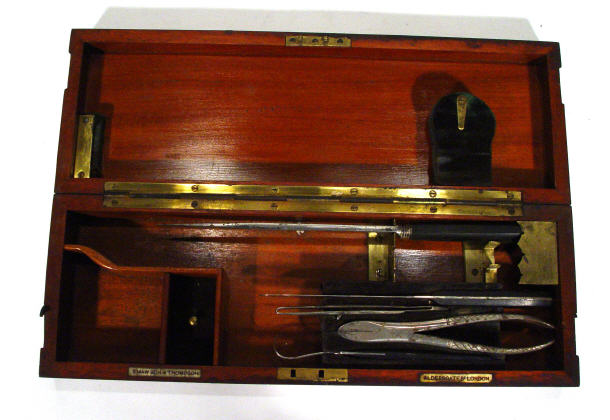 Appraisal: Mahogany cased military surgeons amputation set missing saw by S