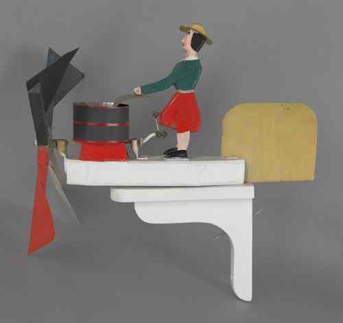 Appraisal: Contemporary whirligig of a woman doing laundry w