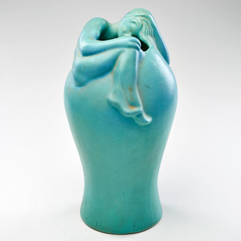 Appraisal: VAN BRIGGLE Despondency vase in Ming Blue glaze Colorado Springs