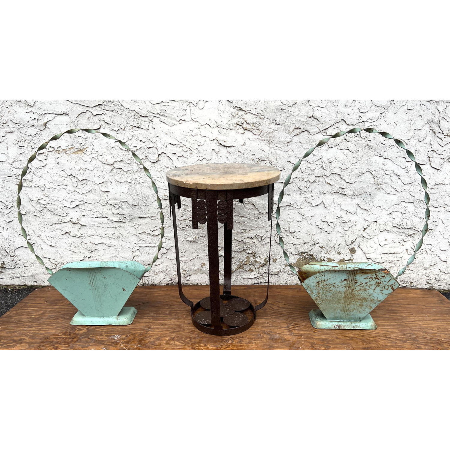 Appraisal: pc Lot Art Deco Style Table and Basket Planters Dimensions