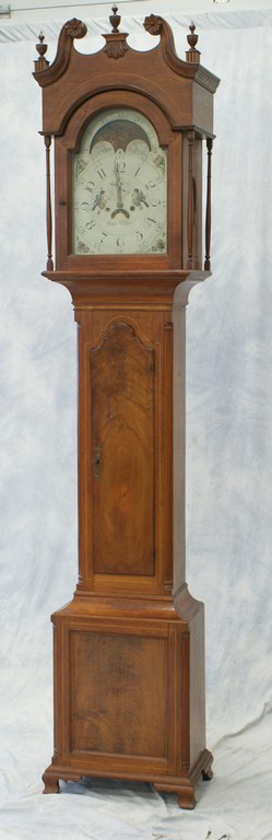 Appraisal: Inlaid walnut tall case clock by Peter Miller Lynnville Lehigh