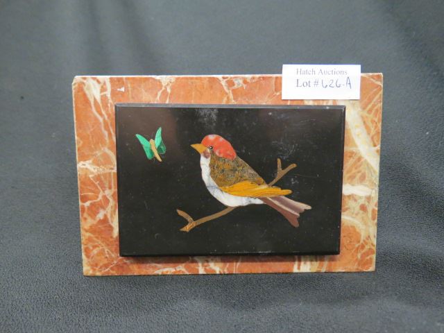 Appraisal: Pietra Dura Stone Inlaid Plaque bird and butterfly overall X