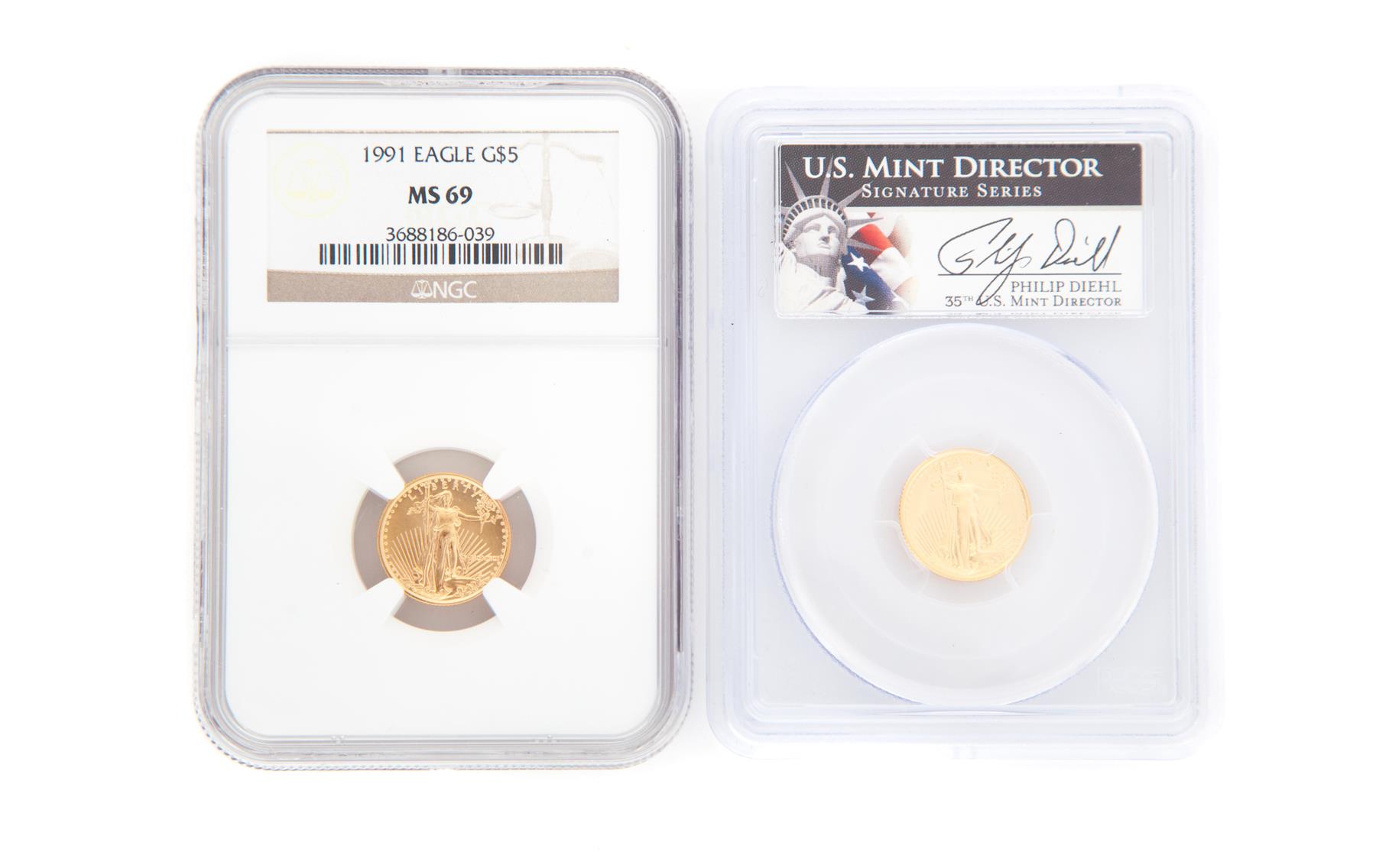 Appraisal: TWO GOLD AMERICAN COINS eagle MS NGC - proof PR