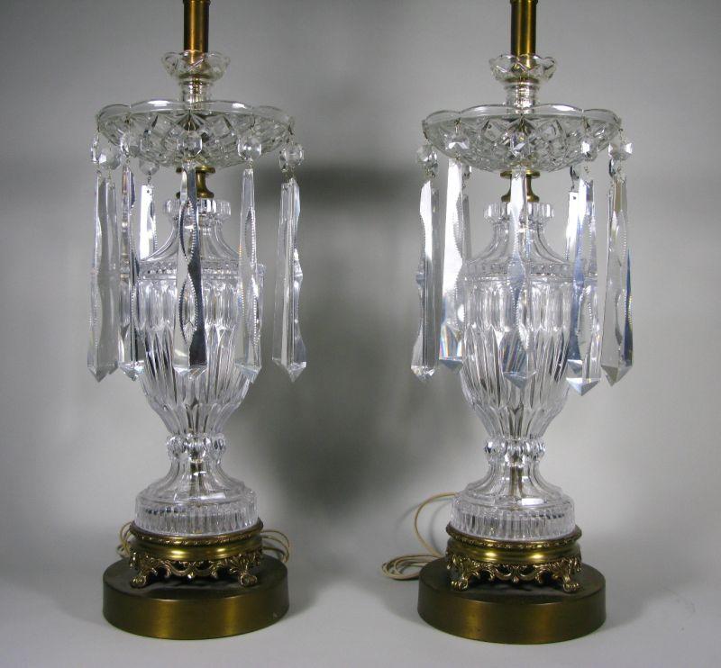 Appraisal: Pair of Pressed Glass Drop Prism Table Lamps vasiform clear