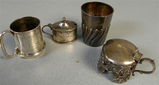 Appraisal: Edward VII silver beaker Sheffield oval silver mustard pot silver