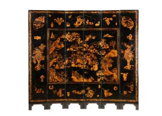 Appraisal: Chinese Six Panel Black Lacquer Floor Screen Chinese th century