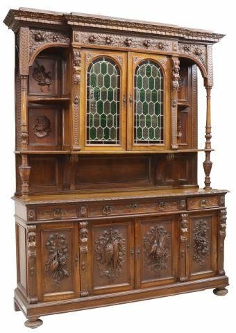 Appraisal: French Renaissance Revival carved walnut sideboard early th c cornice