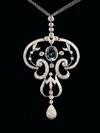 Appraisal: NECKLACE - Edwardian style K white gold diamond and aquamarine