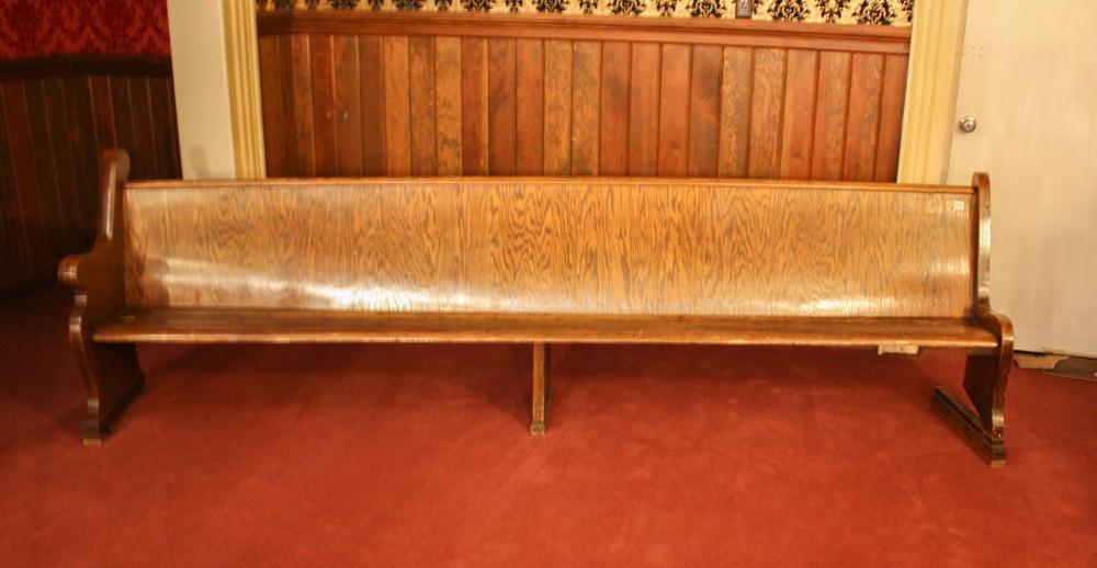 Appraisal: AMERICAN ANTIQUE OAK CHURCH BENCH slightly curved H x L