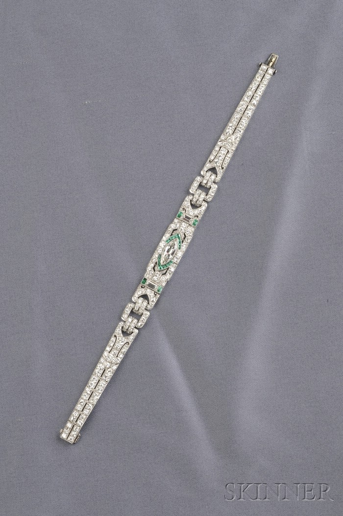 Appraisal: Art Deco Platinum Emerald and Diamond Bracelet bezel-set with a