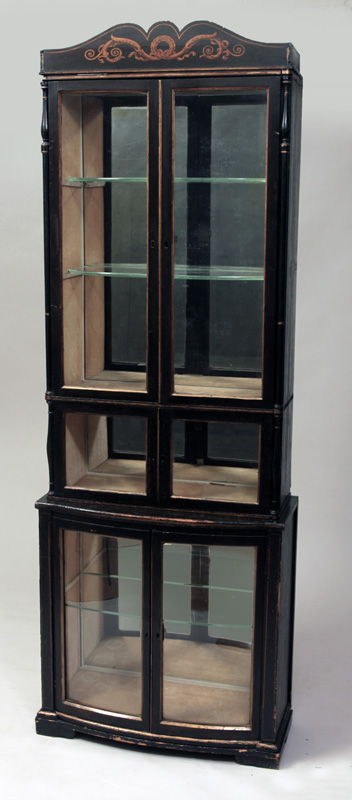 Appraisal: Regency Black Painted and Parcel-Gilt Display Cabinet With glass shelves