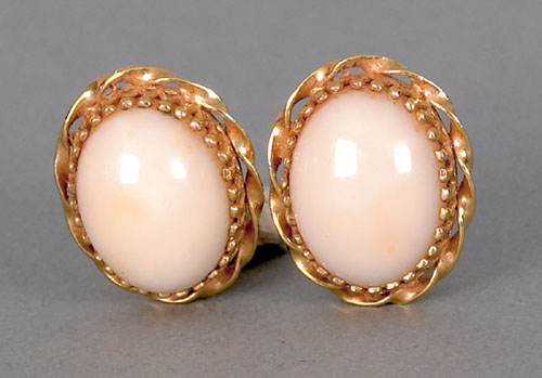 Appraisal: K yellow gold coral earrings dwt