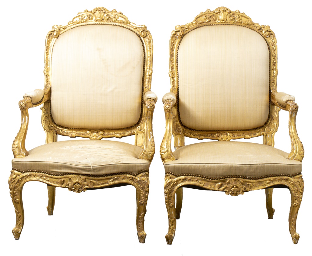 Appraisal: NORTH ITALIAN BAROQUE GILTWOOD FAUTEUILS PR North Italian Baroque set