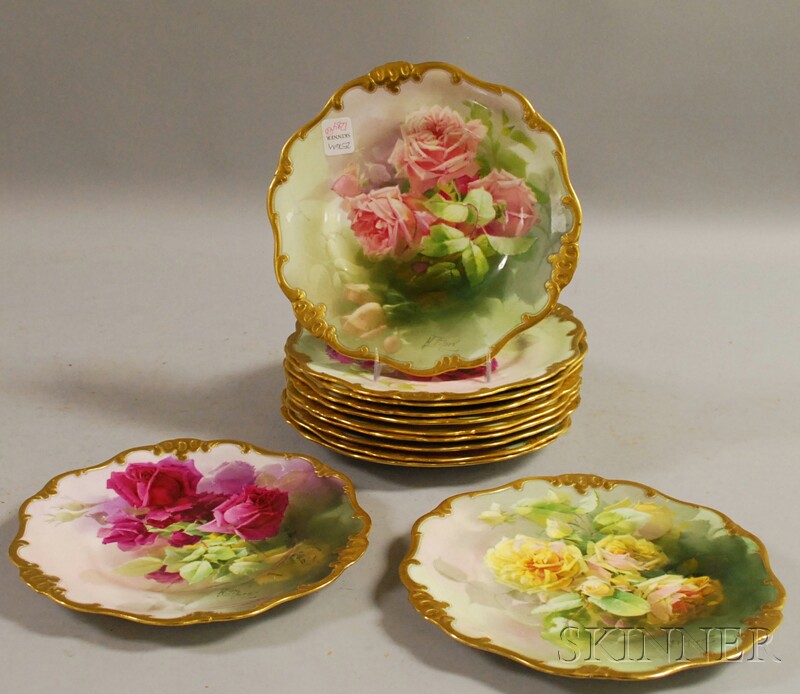 Appraisal: Set of Twelve Royal Doulton Hand-painted Rose-decorated Porcelain Plates artist