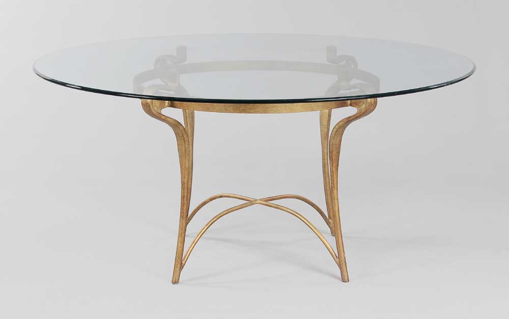 Appraisal: Glass and Iron Dining Table modern heavy glass top with