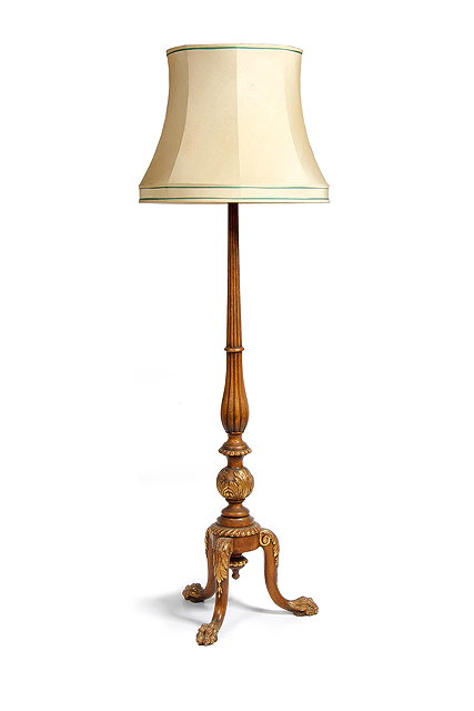 Appraisal: AN OLD OAK PARCEL GILT LAMP STANDARD with reeded column