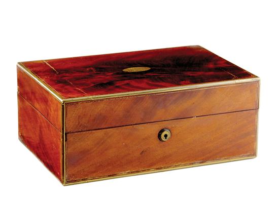 Appraisal: English brass-bound mahogany box th century rectangular hinged lid opening