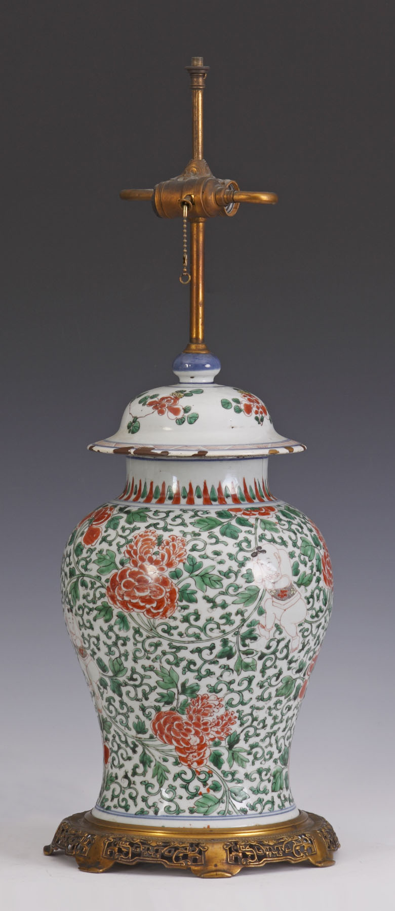 Appraisal: Chinese Porcelain Vase converted to lamp Mounted on bronze base