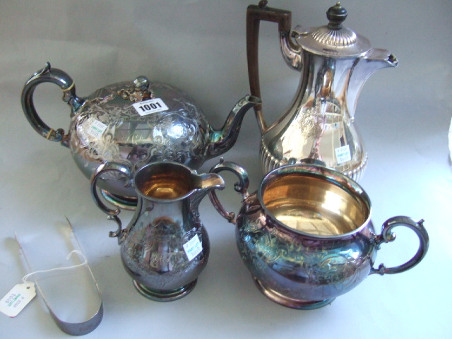 Appraisal: A Victorian plated three piece tea set comprising a teapot