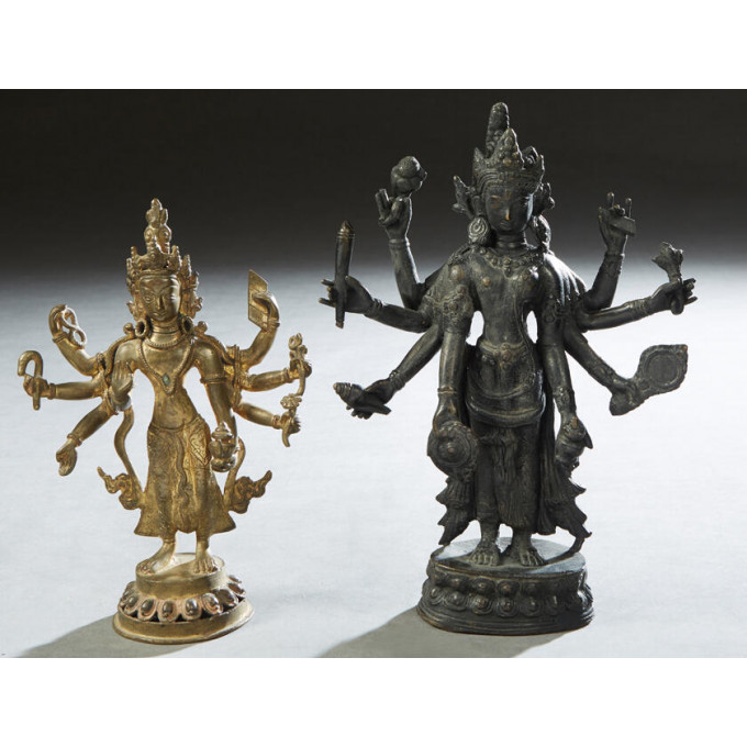 Appraisal: Two Bronze Standing Bodhisattva Figures early th c one gilt