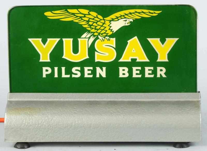 Appraisal: Yusay Beer Reverse Glass Embossed Light-Up Sign Glass and paint