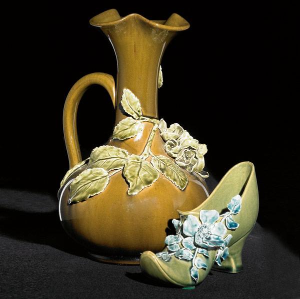 Appraisal: CHELSEA KERAMIC ART WORKS Two vessels with applied blossoms a