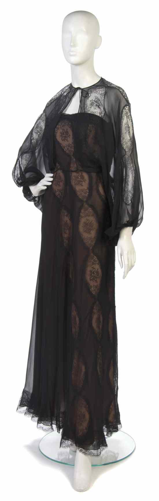 Appraisal: A Stavropoulous Black Lace and Silk Chiffon Evening Gown together