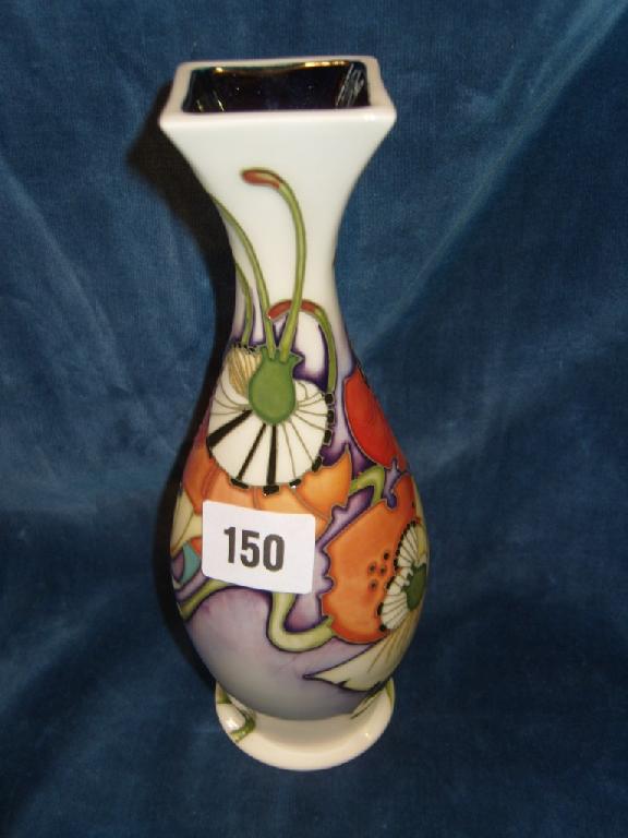 Appraisal: A Moorcroft cream ground vase with drawn neck and square