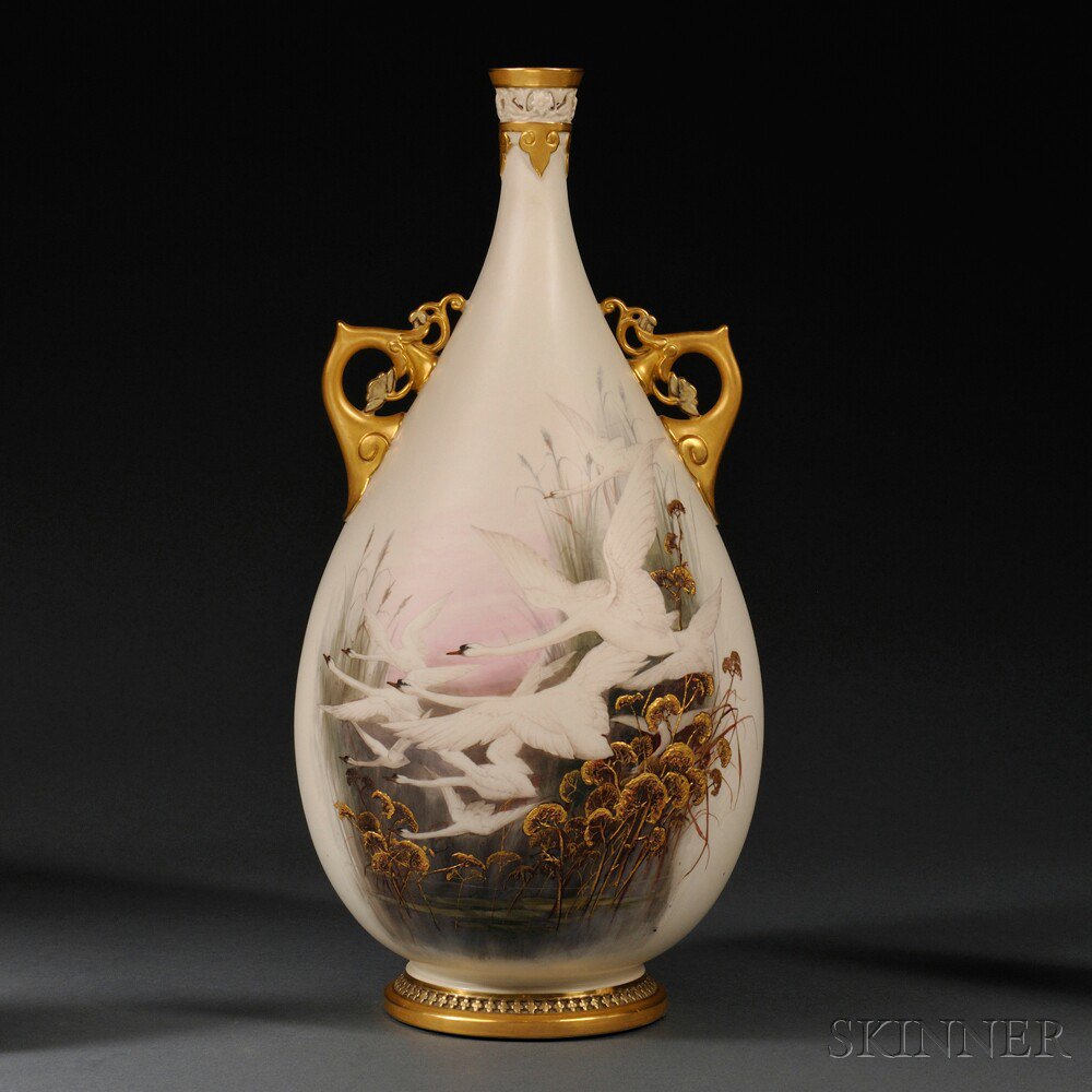 Appraisal: Royal Worcester Porcelain Charles Baldwyn Decorated Vase England shape bottle