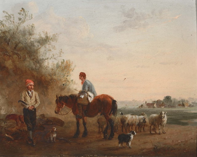 Appraisal: Edmund Bristow British - Farmers tending to the sheep signed