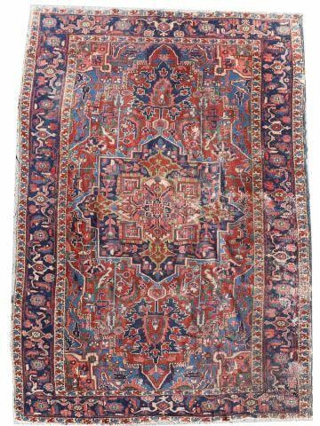 Appraisal: Hand-tied Persian Heriz rug approx ' l ' w Provenance