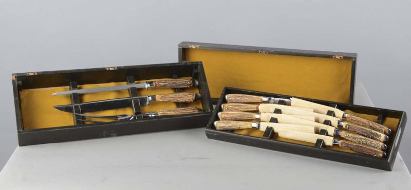 Appraisal: Piece Abercrombie Fitch Stag Horn Knife Set This German stainless