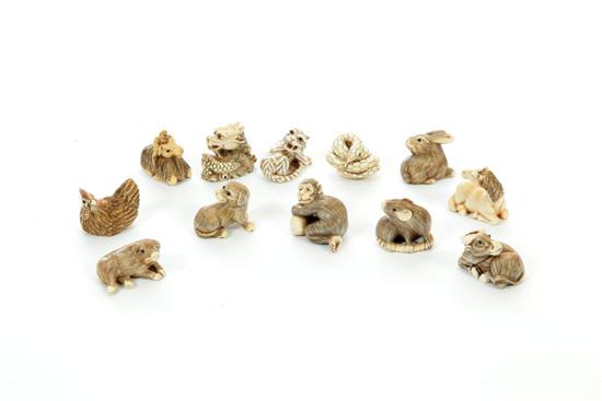 Appraisal: TWELVE IVORY NETSUKES Asian st half- th century Zodiac animals