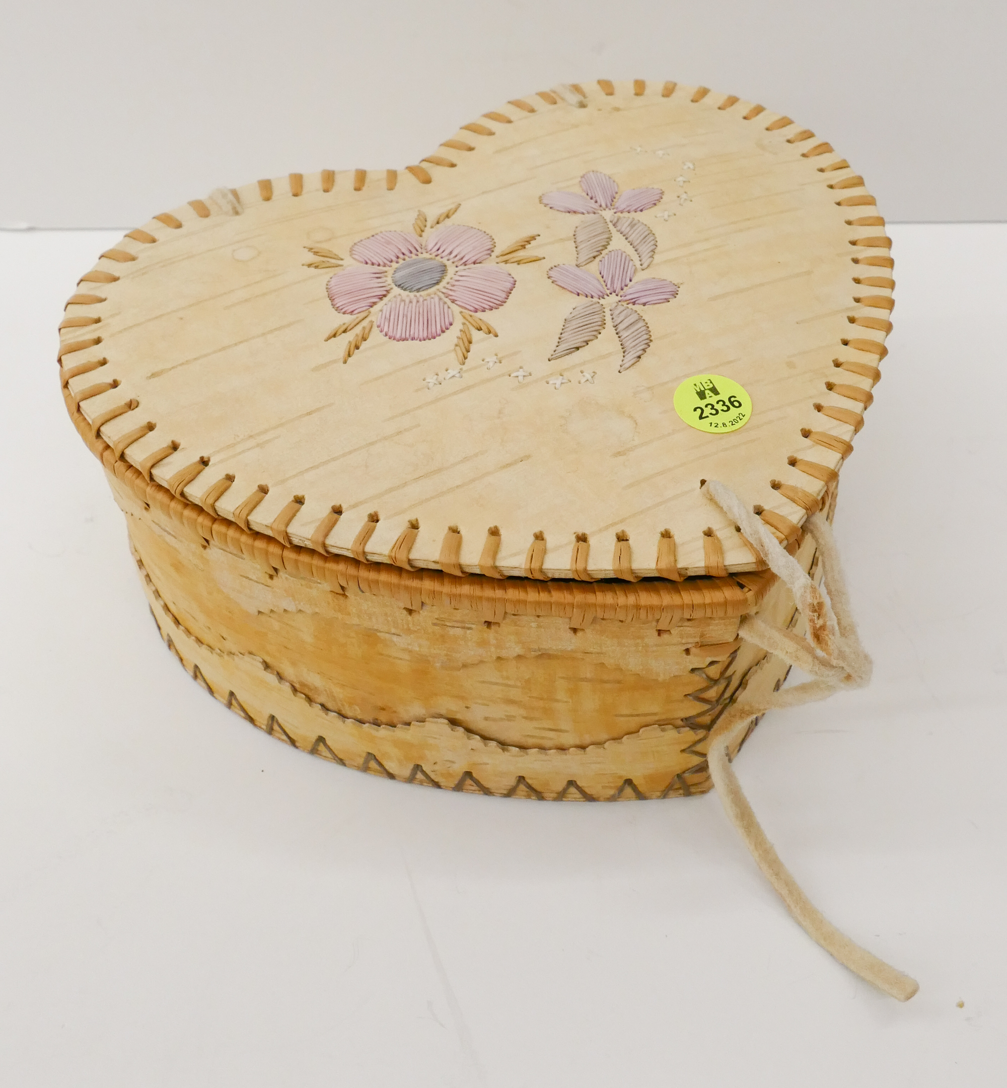 Appraisal: Marie Kotchea Birch Bark Native Style Heart Box- ''