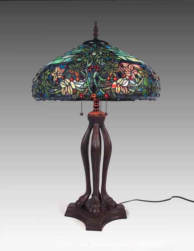 Appraisal: CONTEMPORARY LEADED GLASS TABLE LAMP Bronzed style base domed shade