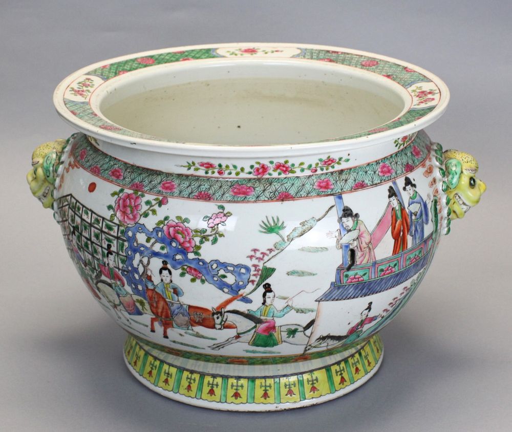 Appraisal: Chinese porcelain jardiniere body decorated with figural scene jardiniere flanked